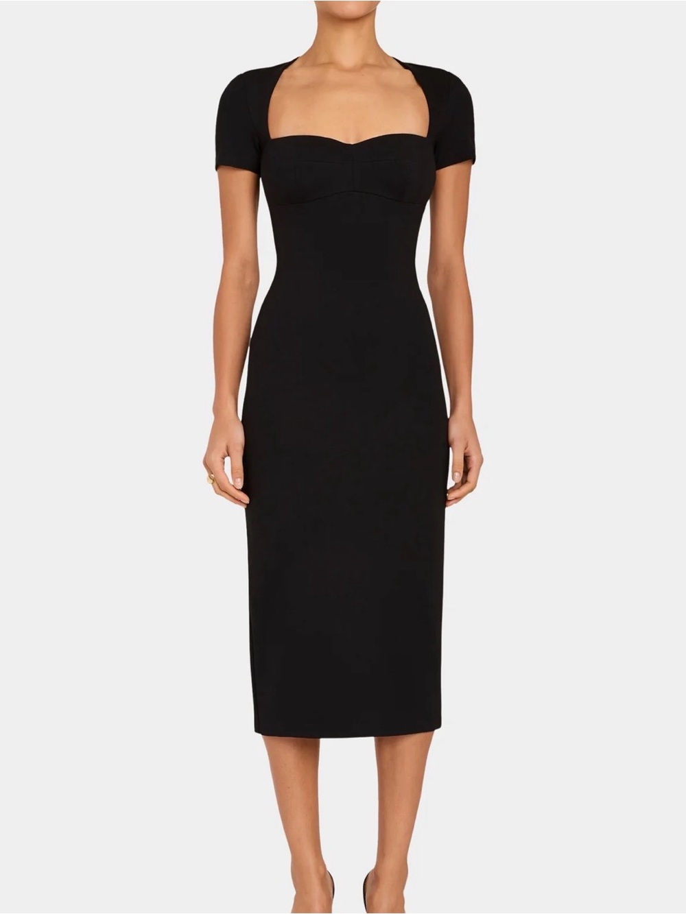 Amanda Uprichard Black Sweetheart Neckline Midi Dress